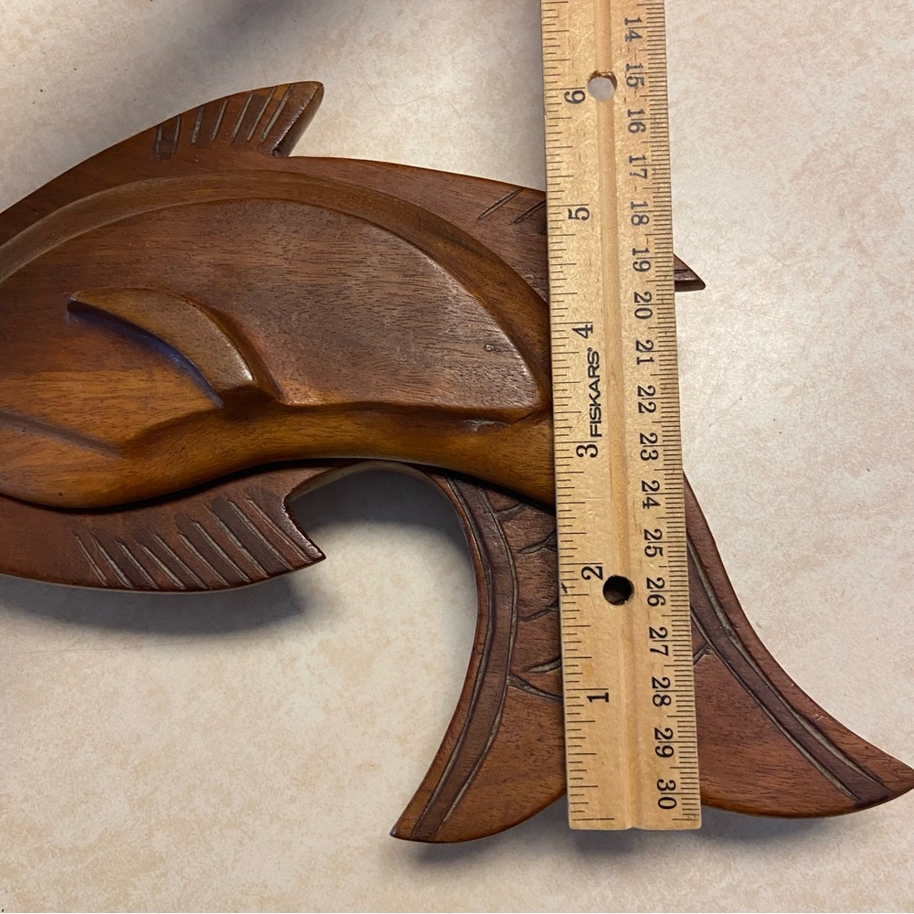 Vintage Hand Carved Wood Fish Lidded Trinket Jewelry Box Candy Dish Fisherman - Picture 10 of 11